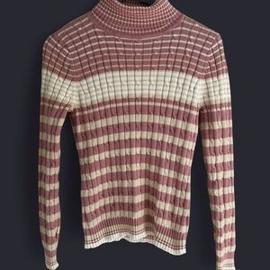 liz & co. Womens Retro Turtleneck Sweater Pastel Stripes Cable Knit Cotton Med